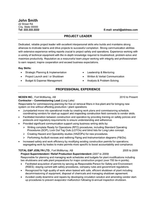 Engineering Project Leader Resume Template Premium Resume Samples 