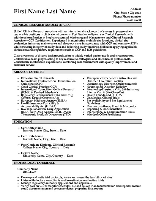  Clinical Research Associate Resume Template Premium Resume Samples 