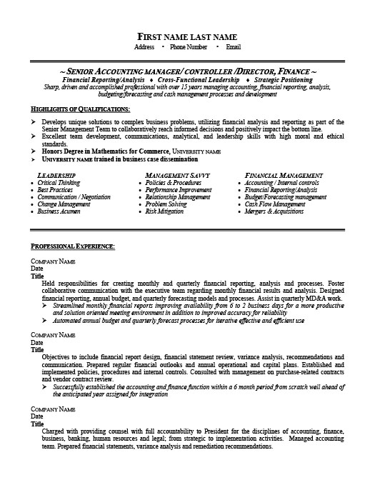 Resume Example Accounting Manager