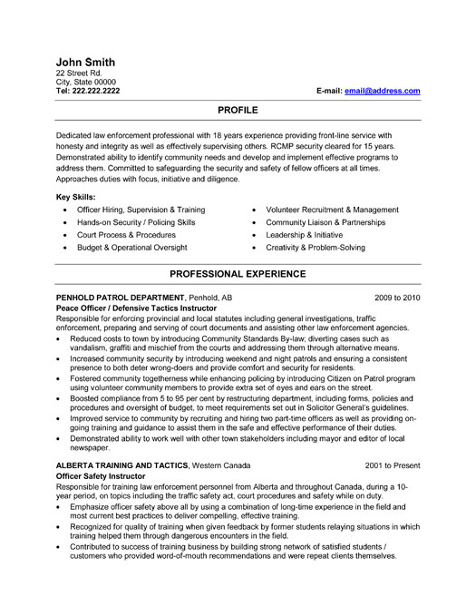 Peace Officer Resume Template | Premium Resume Samples & Example